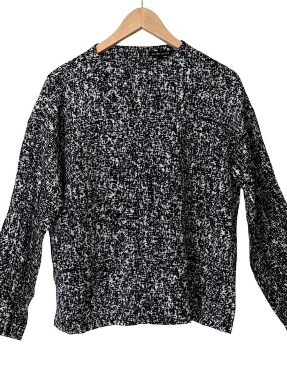 NWOT Eileen Fisher Prism Silk & Organic Cotton Funnel Neck Box Top Black Ivy XS